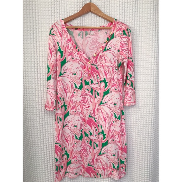 EUC Lilly Pulitzer v neck flamingo Palmetto dress - Picture 1 of 7
